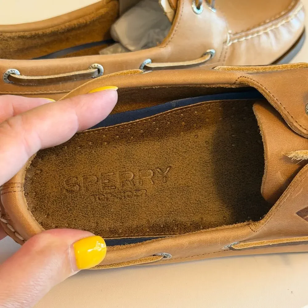 Sperry Top-Sider Boat Shoes Men 9.5 Tan Sahara Leather Authentic Original Preppy